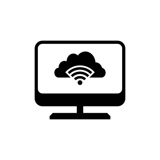 Desktop computer screen with cloud and signal image