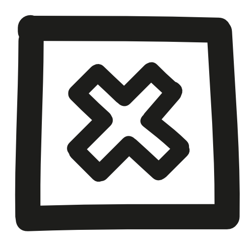Cancel hand drawn cross in square button outline