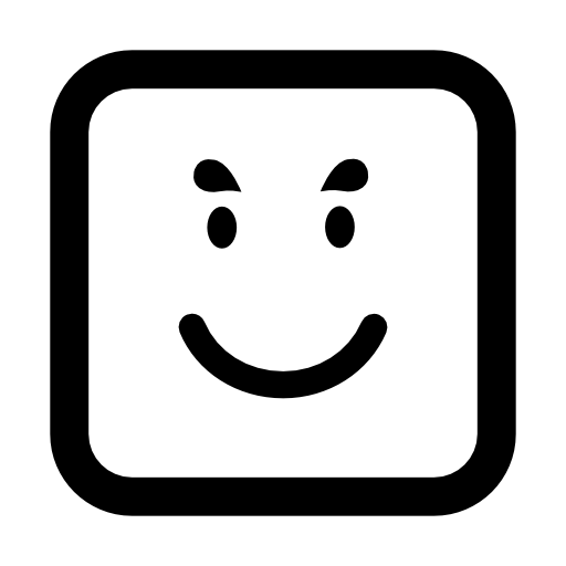 Smiling emoticon face in a square
