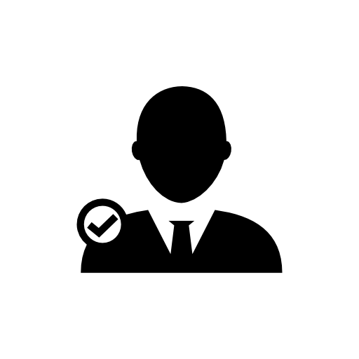 Man close up with verification small symbol on his right shoulder for interface symbol of verified user