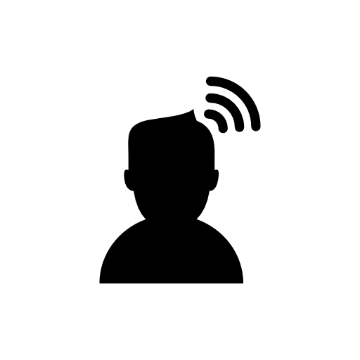 Man close up silhouette shape with rss or wifi sign on his head