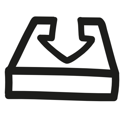 Download hand drawn interface symbol of a tray with a descending arrow on it