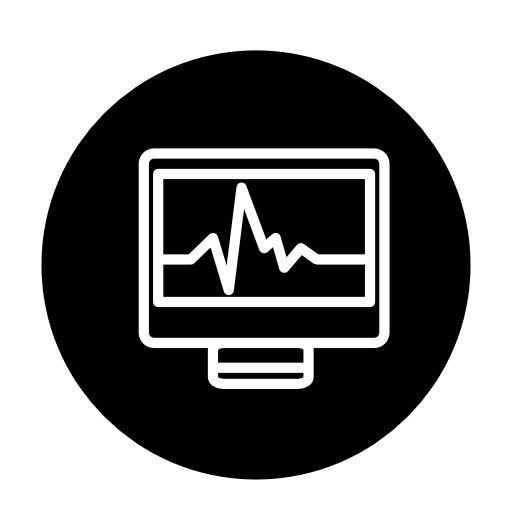 Computer graphic on a monitor outline symbol in a circle for interface