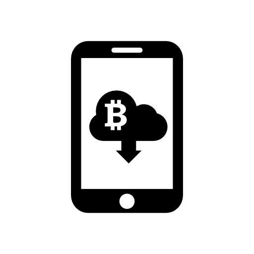 Bitcoin sign on cloud with down arrow download symbol on cellphone screen
