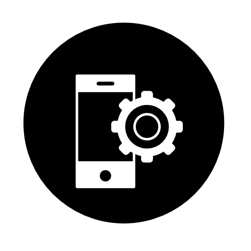 Cellphone variant with cogwheel symbol in a circle