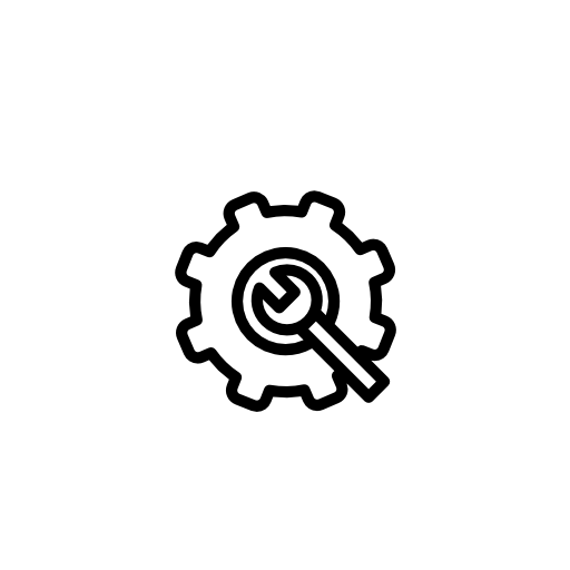 Wrench in a gear outline symbol in a circle