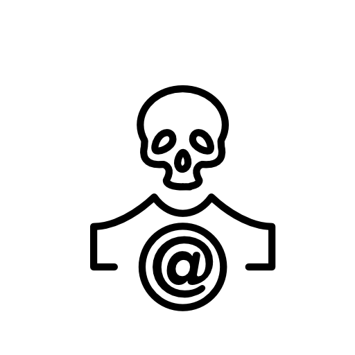 Skull outline with arroba sign in a circle