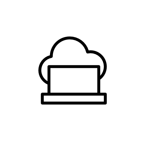 Laptop on cloud thin outline symbol in a circle