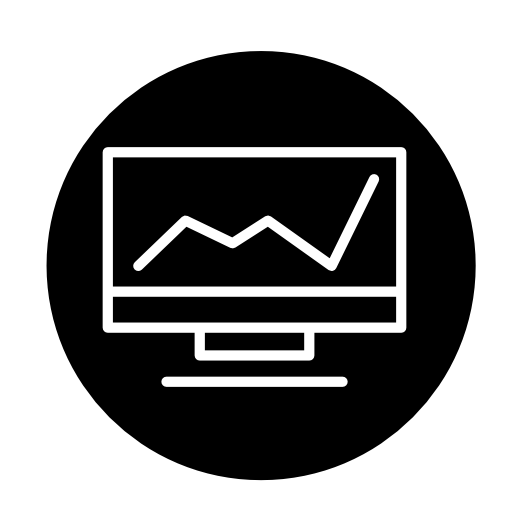 Line graphic on a monitor screen outline in a circle