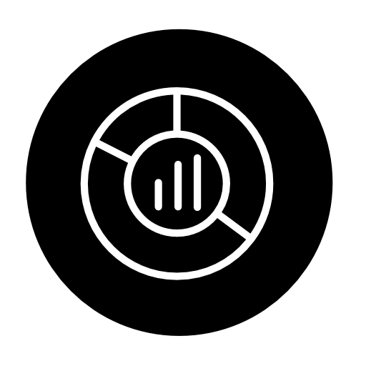 Pie circular graphic with bars in the center part thin symbol outline inside a circle