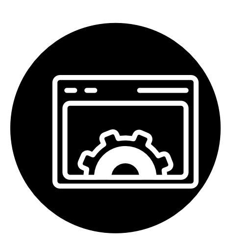 Browser settings with window and cogwheel inside a circle