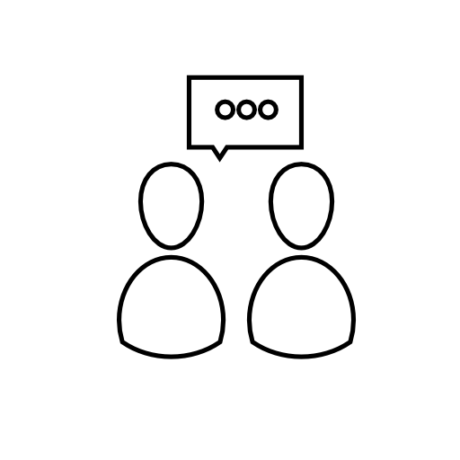 People speaking outline symbol inside a circle