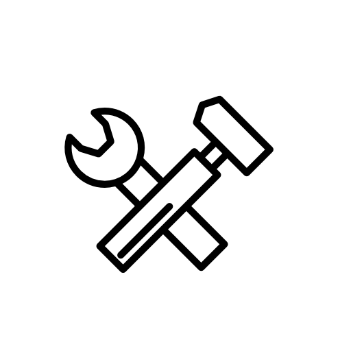 Wrench and hammer tools thin outline symbol inside a circle
