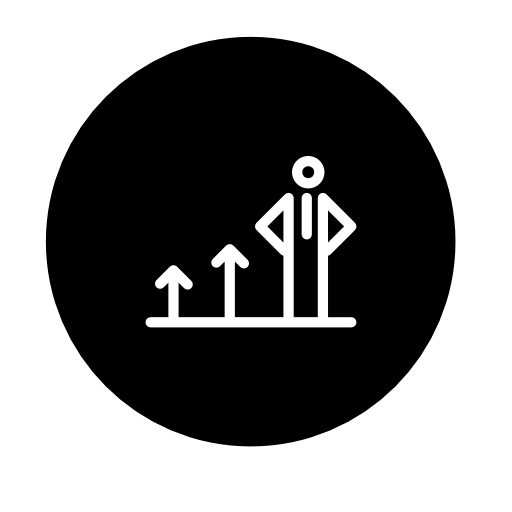 Person with up arrows outline symbol in a circle
