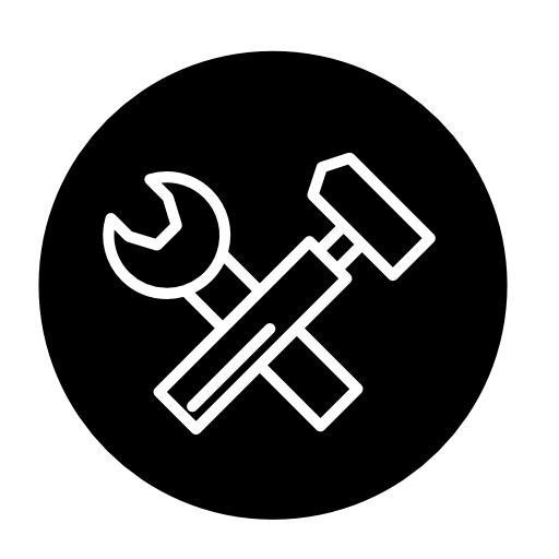Wrench and hammer tools thin outline symbol inside a circle