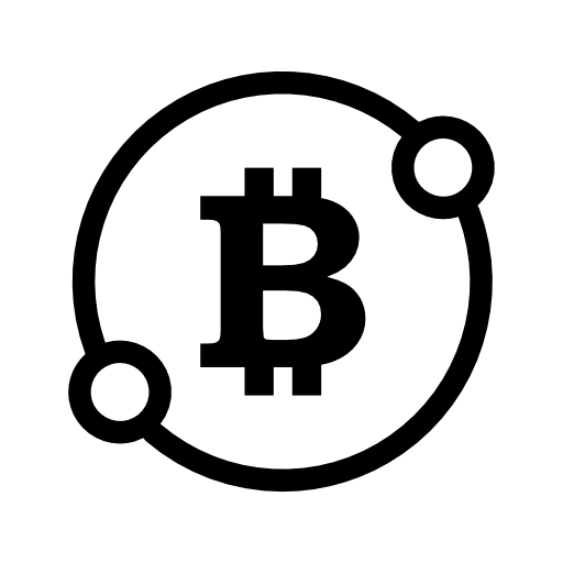 Bitcoin sign in a circle with two spots connect symbol