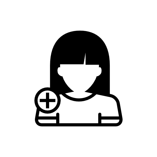 Woman close up with plus symbol for interface add female user button