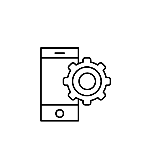 Cellphone with cogwheel outline inside a circle