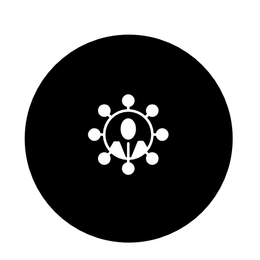 Small person in a circle surrounded by arrows circular interface symbol