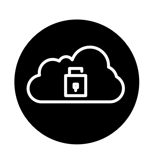 Lock on cloud symbol outline inside a circle