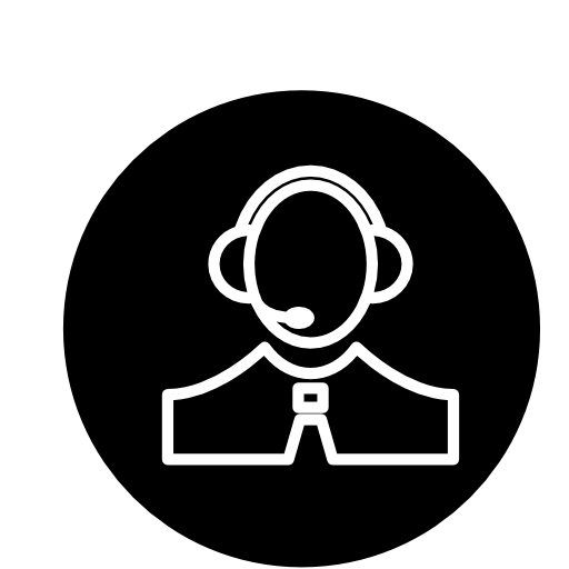 Person with headset thin outline symbol in a circle
