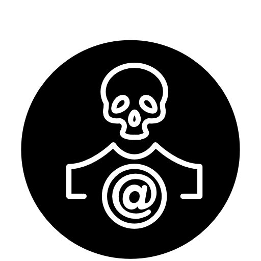 Skull outline with arroba sign in a circle