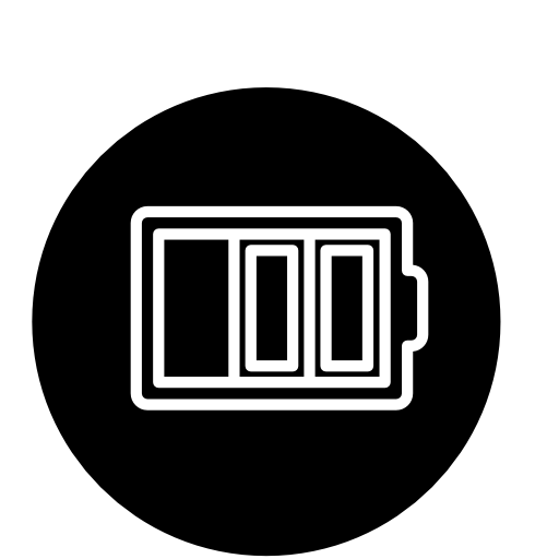 Battery thin outline symbol in a circle