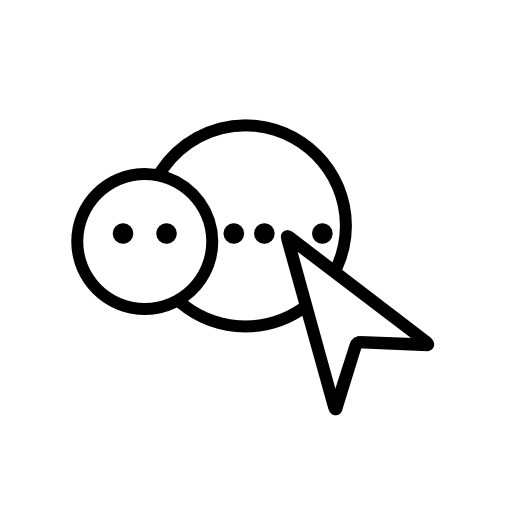 Interface symbol with two bubbles of different sizes and an arrow pointing on the bigger at back
