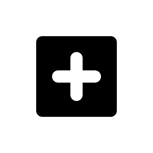 White plus inside a black square symbol