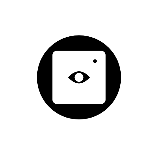 Eye surveillance symbol in a square in a circle