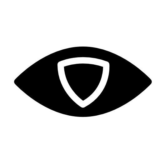 Surveillance logo of an eye shape with shield outline iris