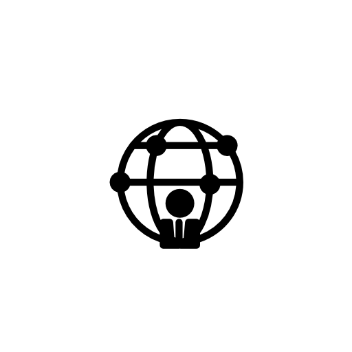 Person in front of the world grid inside a circle