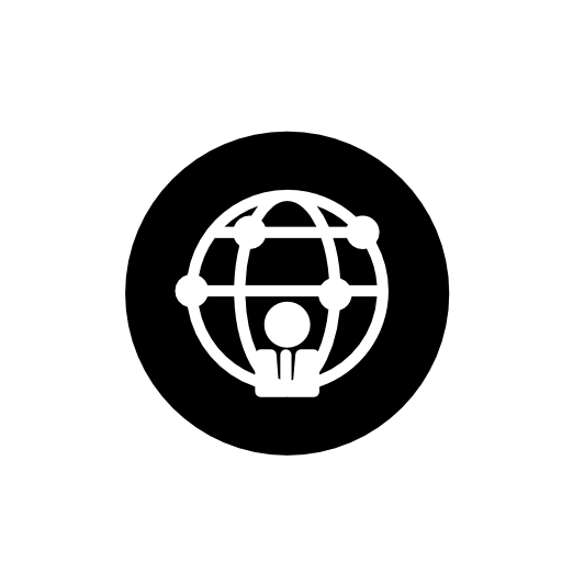Person in front of the world grid inside a circle