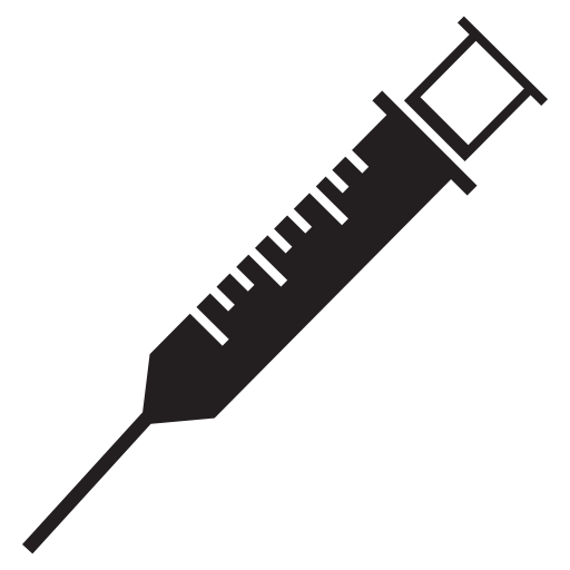 Filled syringe with white markings