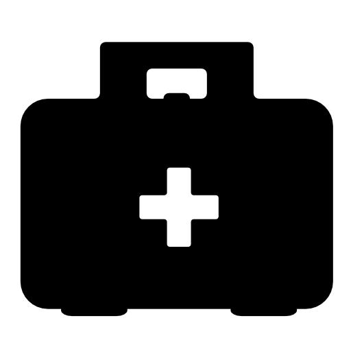 First aid kit with black case and white cross symbol on it