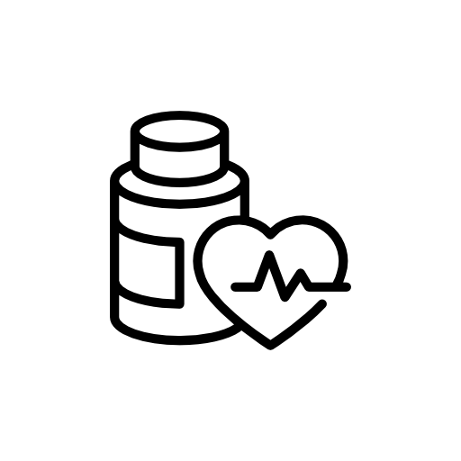 Medication bottle outline and heart with life line