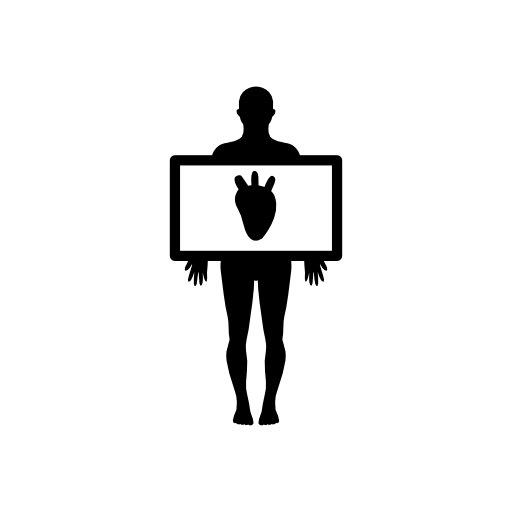 Human body with heart silhouette