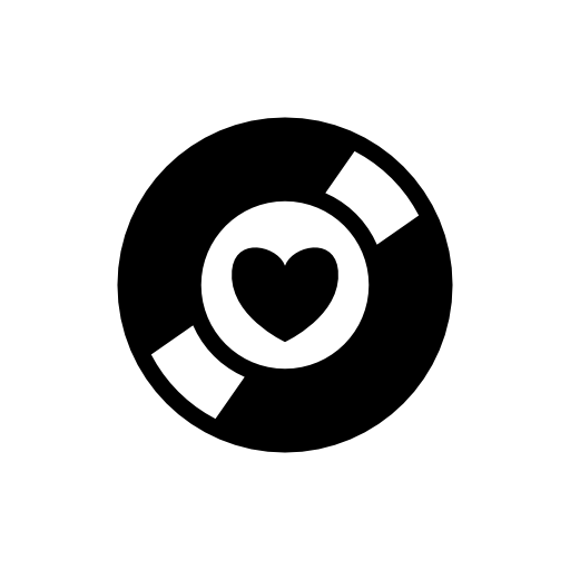 Music collector symbol of a disc with a heart at the center