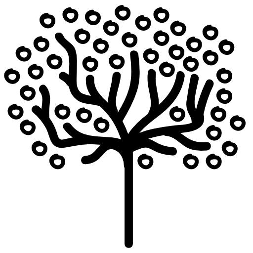 Tree shape of thin trunk with small leaves circles outlines
