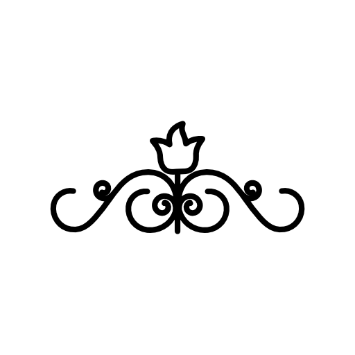 Floral design with one closed central flower on top of vines curves