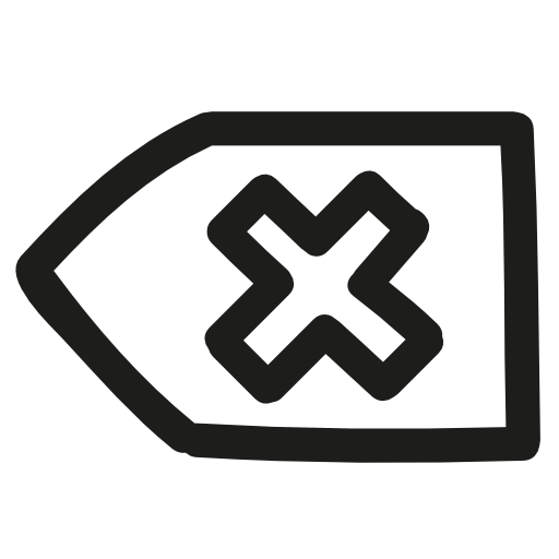 Undo arrow hand drawn symbol outline with a cross