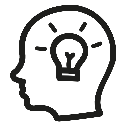 Idea hand drawn symbol of a side head with a lightbulb inside