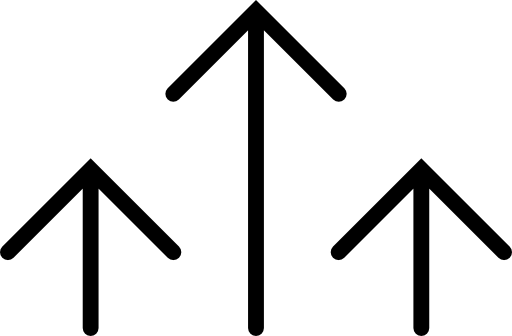 Arrows thin lines in a group of three in vertical position pointing up