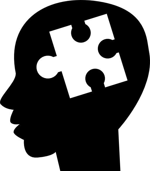 Puzzle piece symbol inside of bald man head