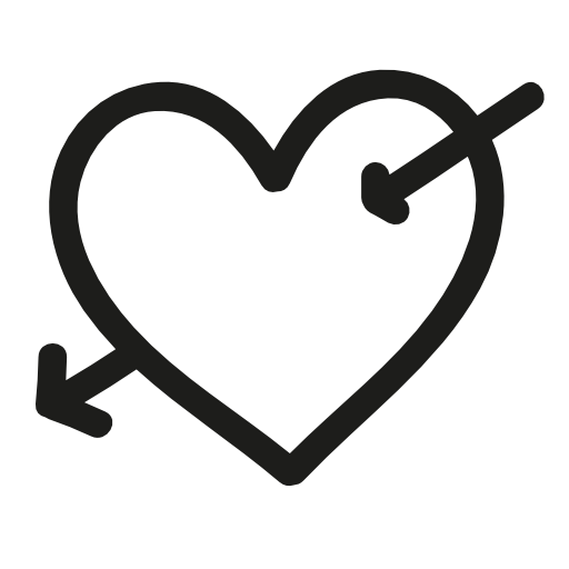 Heart with Cupid arrow hand drawn symbol
