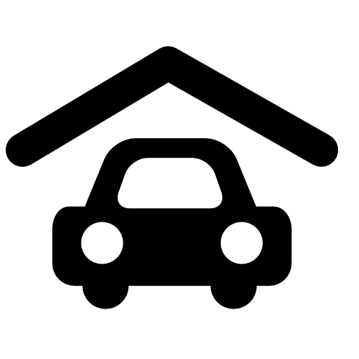 Garage with roof and parked car