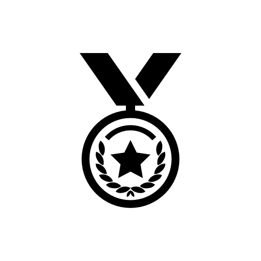 Medal of circular shape with a star hanging of a ribbon