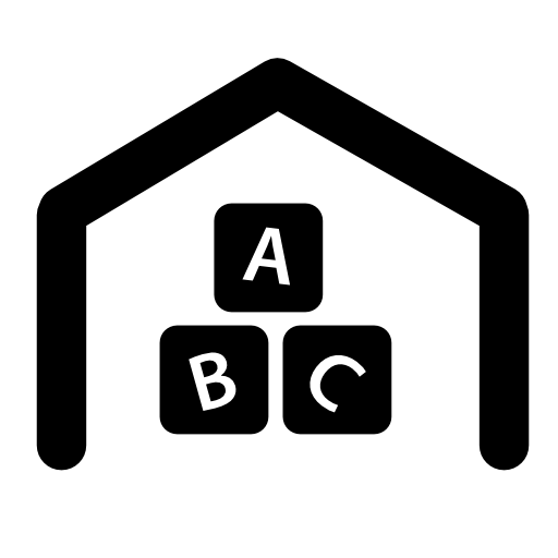 Entertainment area symbol with abc cubes and house outline