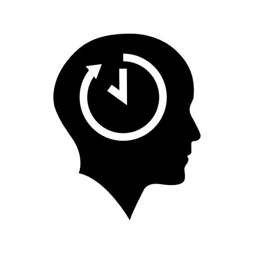 Bald head with time symbol inside