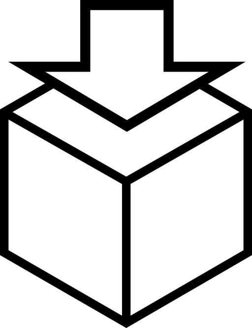 Arrow down on a cube outline